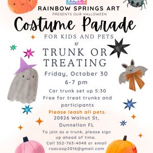 10/30 Rainbow Springs Art in Dunnellon Trunk or Treat and Costume Parade