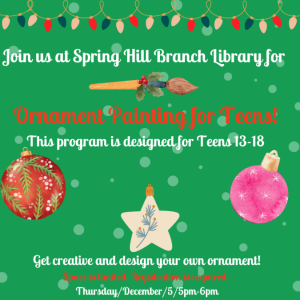 12/5 Spring Hill Branch Library Ornament Painting for Teens