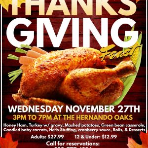 11/27 Hernando Oaks Golf Club Thanksgiving Dinner