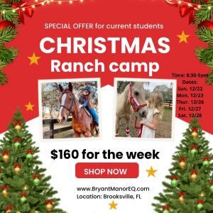 12/22, 12/23, 12/12, 12/27, 12/28 Bryant Manor EQ Christmas Ranch Horse Camp