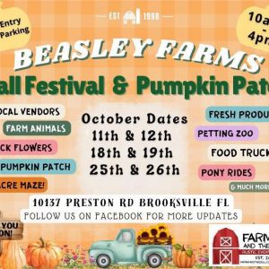 10/11, 10/12, 10/18, 10/19, 10/25, 10/26 Beasley Farms Fall Festival and Pumpkin Patch